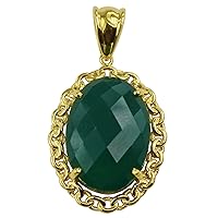 Stunning Green Onyx Natural Gemstone Oval Shape Pendant 10K, 14K, 18K Yellow Gold Jewelry