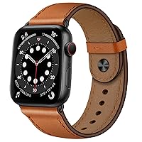 OUHENG Compatible with Apple Watch Band 41mm 40mm 38mm 49mm 45mm 44mm 42mm, Genuine Leather Bands Replacement Strap for iWatch SE2 SE Series 9 8 7 6 5 4 3 2 1 (Brown/Black, 41mm 40mm 38mm)