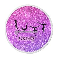Gymnast Exercises Girl Purple Personalized Round Beach Towel Blanket, Custom Circular Shawl Towel Yoga Meditation Mat, Round Tapestry,Travel Towels with Tassels for Adult Kids 59x59 Inches