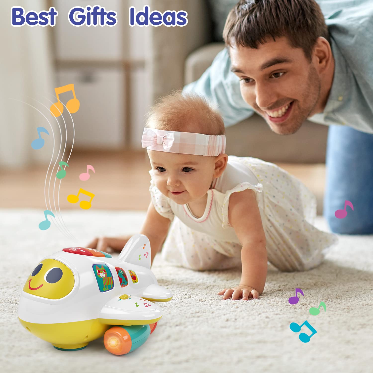 Baby Toys 6 to 12 Months Airplane Music Light Baby Toys 12-18 Months Light Up Toys, Baby Crawling Toys for 1 Year Old Girl Boy Gifts Infant Toys 6 to 12 Months 9 6 Month Old Baby Toys 0 3 6 Months
