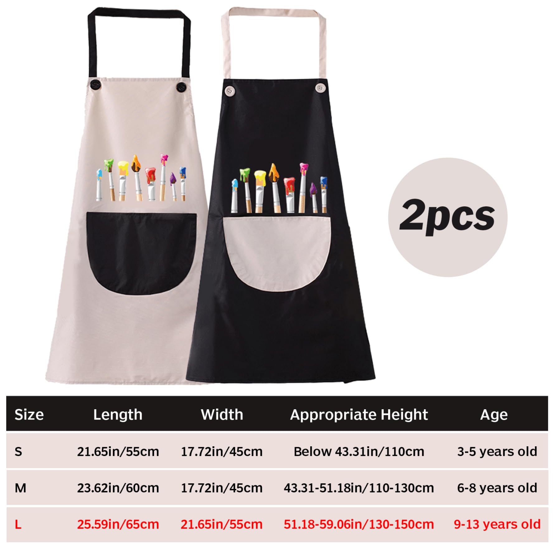 Havamoasa 2Pcs Kids Painting Aprons Kids Apron Waterproof ＆ Oilproof Toddler Art Smock with Roomy Pocket Adjustable Children Play Apron for 9-13 Years Kids Craft, Water Play, Eating