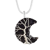 925 Sterling Silver Half Moon Black Onyx Gemstone Pendant With Chain Jewelry