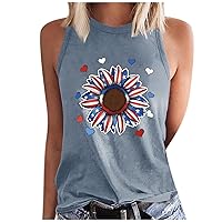 Sunflower Tank Tops for Women 4th of July Patriotic Sleeveless T-Shirts Summer Funny Love Heart Graphic Tees Shirts