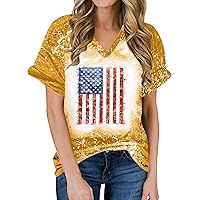 American Flag Shirt Womens Bleached Sublimation Blank Shirts 4th of July T-Shirt USA Flag Stars and Stripes Tee Tops