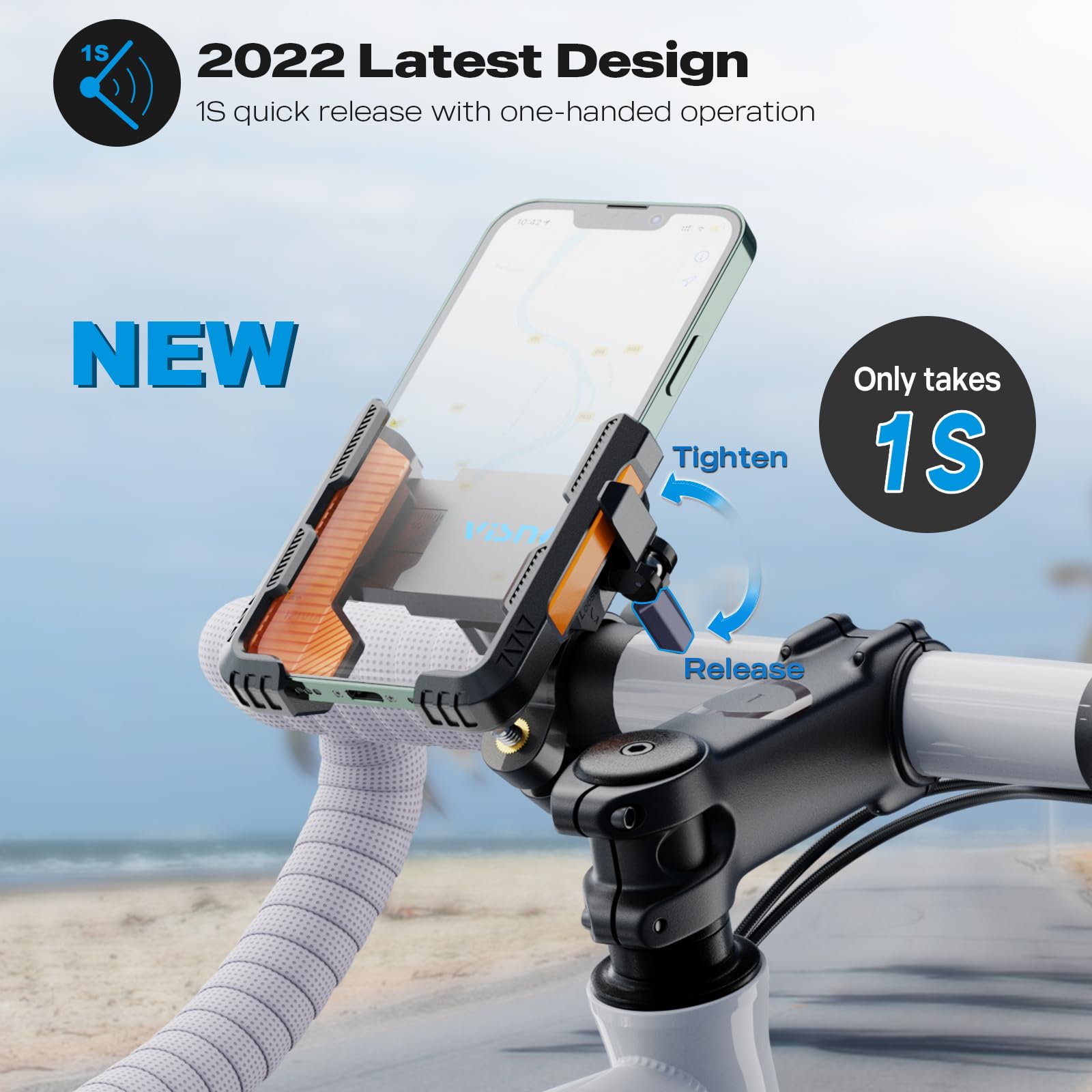 visnfa New Upgraded Bike Phone Mount Holder Two Connectors Quickly Lock and Release,360°Rotatable Bicycle Motorcycle Scooter Accessories Handlebar Phone Clip Suitable for 4.0