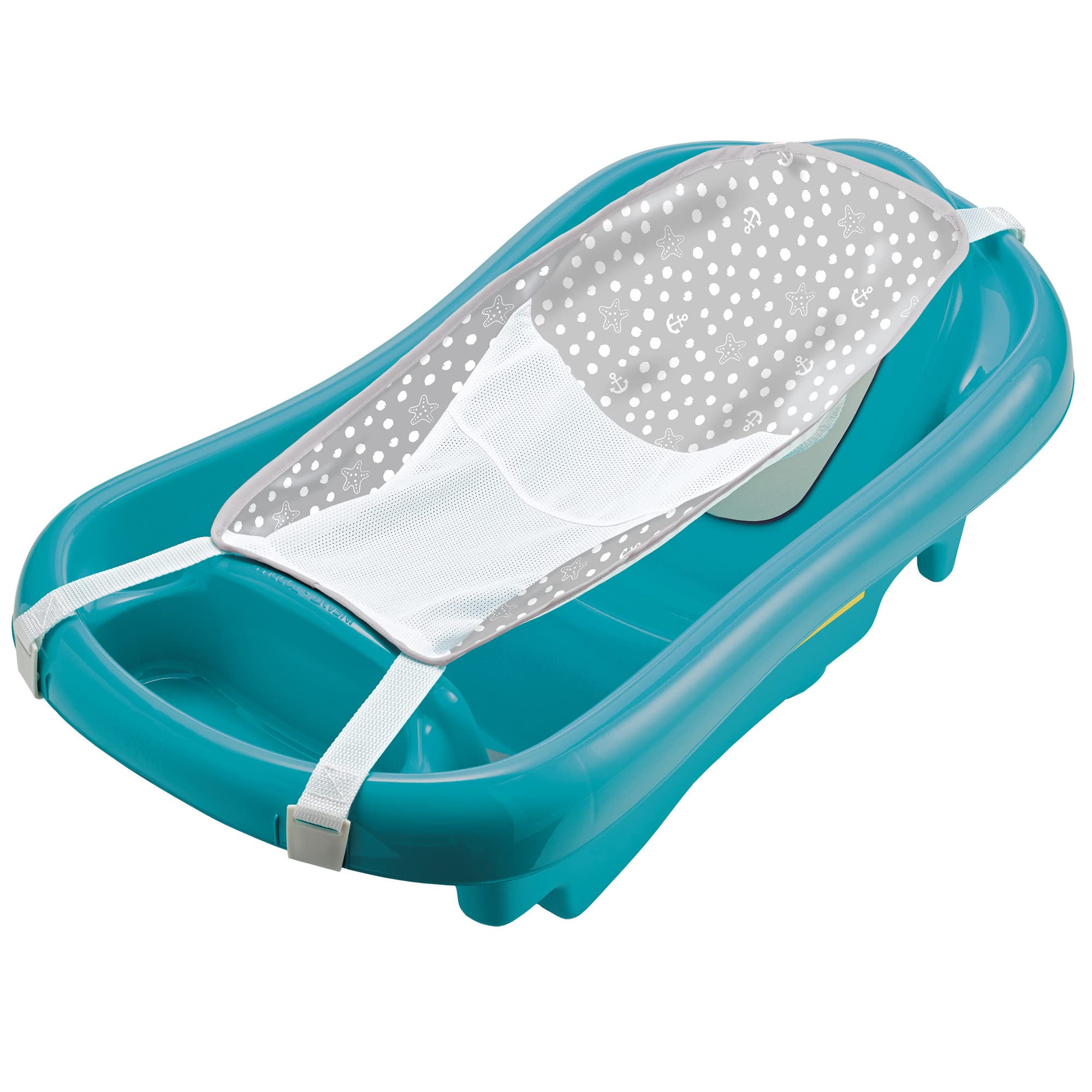 The First Years Sure Comfort Deluxe Adjustable Baby Bathtub - Baby Tubs For Infants to Toddler - Includes Infant Bath Sling - Aqua