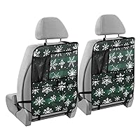 Green Stripe Snowflake Kick Mats Back Seat Protector Waterproof Car Back Seat Cover for Kids Backseat Organizer with Pocket Dirt Scratches Mud Protection, 2 Pack, Car Accessories