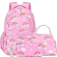 Backpack for Girls, Girls Rainbow Clouds Backpack, Rainbow Schoolbag for Girls,Girls Lightweight School Bookbag with Lunch Box Pencil Case,Nylon Shoulder School Bag 3 Pcs Set