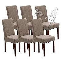 Genina Waterproof Chair Covers for Dining Room, Stretch Jacquard Dining Chair Slipcovers Removable Washable Chair Protector for Kitchen, Hotel, Restaurant (Leaves-Taupe, 6 PCS)