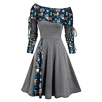 TWGONE Fall Dresses for Women 2023 Fit and Flare Dress Cold Shoulder A-line Cocktail Holiday Party Womens Fall Fashion Dress