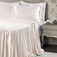 Lush Decor Blush King Ticking Stripe Bedspread Vintage Chic Farmhouse Style Lightweight 3 Piece Set