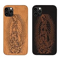 Wood Case for iPhone 12/12 Pro Virgin Mary [Shockproof Hybrid Protective Cover Unique] Natural Real Wood & Soft TPU Wooden – Guadalupe