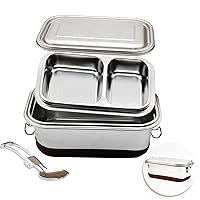 Stainless Steel Lunch Box with Clip Locks for Adults Salad Sandwich with Folding Spork Bento Containers for Work Picnic Layered Leak proof (1500ml)