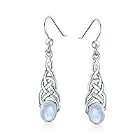 Blue Topaz Purple Amethyst Moonstone Oval Gemstone Irish Love Celtic Knot Dangle Earrings For Women Teen .925 Sterling Silver Fish Wire Hook