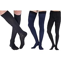 (9 Pairs) Made in USA - Graduated Opaque Compression Pantyhose 20-30mmHg for Men & Women - High Waist Support Stockings Hose - Black & Navy & Black
