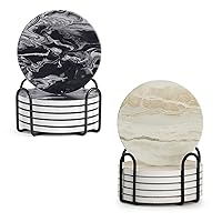 LIFVER Coasters with Holder, Set of 6 Coasters for Drinks Absorbent Stone, Black Marble Style Ceramic Drink Coaster for Tabletop Protection, Ideal for Home Decor, House Warming Gifts New Home