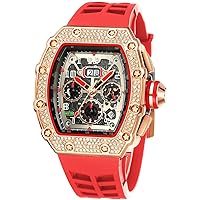 FANMIS Mens Bling Punk Diamond Chronograph Watches Fashion Style Silicone Band Sports Wrist Watch