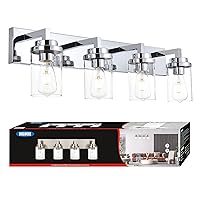 MELUCEE 4-Light Bathroom Lighting, Modern Chrome Vanity Light Fixture Over Mirror, Industrial Wall Mount Light with Clear Glass Shade for Bath Kitchen Living Room