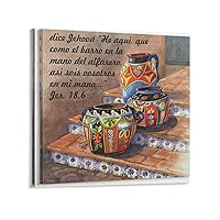 Oil Painting Poster Mexican Pottery Still Life Oil Painting Room Decoration Canvas Painting Wall Art Poster for Bedroom Living Room Decor 24x24inch(60x60cm) Frame-Style-1