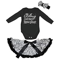 Petitebella Bling In The New Year Black L/S Romper Silver Scales Skirt Nb-12m