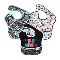 Bumkins Bibs for Girl or Boy, SuperBib Baby and Toddler for 6-24 Months, Essential Must Have for Eating, Feeding, Baby Led Weaning Supplies, Mess Saving Catch Food, Fabric 3-pk Born This Way Be Kind