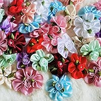 50pcs 30mm Satin Ribbon Flower Bows Rose Polyester Craft Artificial Ornament Applique Fabric Wedding Sewing Handmade DIY Gift Box Decoration (Mixed Color)
