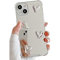 Compatible with iPhone 14 Pro Max case,Mirror Senior Silver Cute Heart Soft Silicone Clear Makeup Mirror Women Girls Shockproof Protect Cover Case for iPhone 14 Pro Max