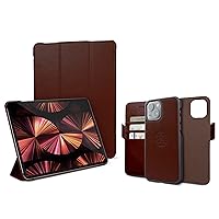 Dreem Bundle: Fibonacci Wallet-Case for iPhone 13 with Da'Vinci Apple iPad Pro 12.9” Case - Coffee