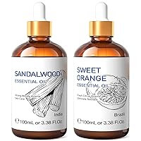 HIQILI Sandalwood Essential Oil and Sweet Orange Essential Oil, 100% Pure Natural for Diffuser - 3.38 Fl Oz
