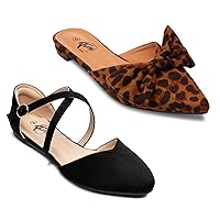 Trary Leopard Mules for Women Bundle with Black Flats Shoes Women