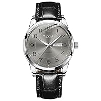Taxua Men's Watch Leather Band, Easy Read Men Analog Watches with Day Date, Dress Waterproof Watches for Men, Classic Arabic Numeral Men Watch