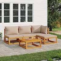 5 Piece Patio Lounge Set, Lawn Chairs Outdoor Bench Patio Sofa Outdoor Couch Apartments Outside Small Spaces Backyard with Taupe Cushions Solid Wood