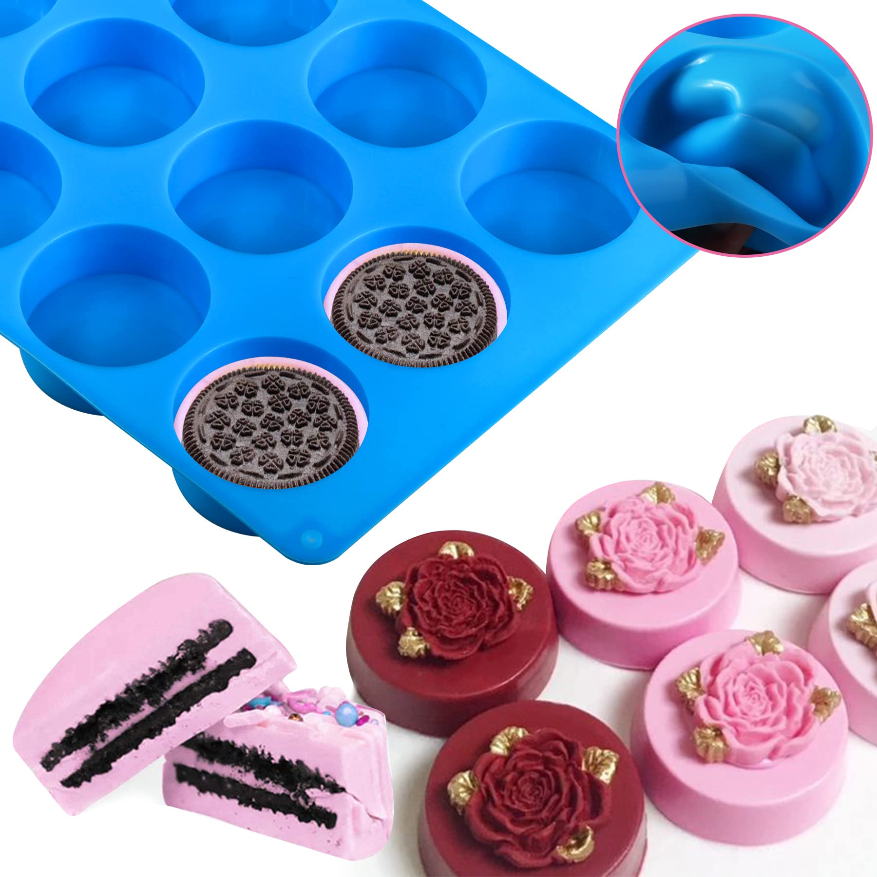 Sidosir 3Pcs Silicone Mold for Oreo Cookie Chocolate, 12-Cavity Round Cylinder Chocolate Cover Molds for Candy, Silicone Baking Molds for Mini Cakes, Jelly