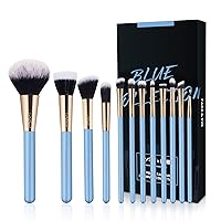 Enther & LaFeel Makeup Brush Set, Premium Cosmetic Wood Handle Brushes 12pcs for Foundation Blending Blush Concealer Eye Shadow, Cruely-Free Synthetic Fiber Bristles, Blue Collection