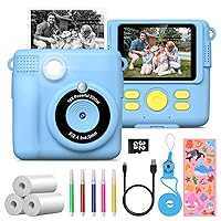 Instant Print Camera for Kids,GREENKINDER Kids Instant Camera, Birthday Gifts for Girls Boys,2.4-Inch/1080P with 32GB Card and Print Card for Girls 3-12 Years Old (Blue)