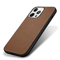 Case for iPhone 13/13 Pro/13 Pro Max, Genuine Leather Slim Back Cover with Camera Protection Anti-Knock Back Cover Soft TPU Business Shell,Brown,13 6.1