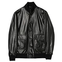 Mens Unique Style Black Leather Jacket Sleek Button Up Coat Perfect Fashion Statement