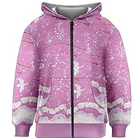 PattyCandy Kids Zip Up Hoodie Jackets with Side Pockets Woodland Unicorns & Forest Pattern for 2-13 Years Old