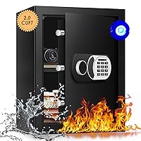 2.0 Cu Ft Home Safe Box Fireproof Waterproof Digital Security Box Steel Construction with Electronic Keypad, Removable Shelf, Hidden Key Lock, LED Light for Document Money Jewelry Valuables