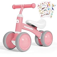 Balance Bike 1 Year Old, 10-24 Months Baby Balance Bike Toys, No Pedal Infant 4 Wheels Toddler Bike, Toddler Ride On Toys, Three Free Cartoon Stickers, First Birthday Gift for Boys Girls