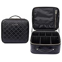 Portable Travel Makeup Bag Makeup Case Organizer with Large Capacity and Adjustable Dividers (Small, Black-S)