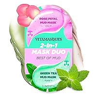 Vitamasques 2-in-1 Rose Petal & Green Tea Mud Mask, 3-Pack - Cleansing Anti-Aging Treatment for Face Acne, Blackhead Remover & Pore Minimizer - Mothers Day Gifts for Mom, Gift for Wife