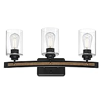 Westinghouse Lighting 6128700 Broomall Transitional Three Light Wall Fixture, Matte Black Finish with Barnwood Accents, Clear Seeded Glass