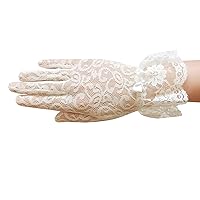 Stretch floral lace gloves for girl with lace ruffle trim Wrist Length 2BL