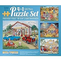 Bits and Pieces – 4-in-1 Multi-Pack - 500 Piece Jigsaw Puzzles for Adults – 500 pc Large Piece Puzzle Set Bundle by Artist Kay Lamb Shannon - 16