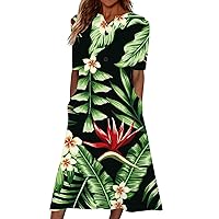 Womens Dresses 2024 Casual Plus Size Short Sleeve Button V Neck Maxi Dresses Summer Trendy Hawaiian Boho Long Dress