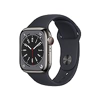 Apple Watch Series 8 (GPS + Cellular 41mm) - Graphite Stainless Steel with Midnight Sport Band, M/L (Renewed)