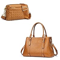 Kattee Soft Genuine Leather Satchel Bags for Women Bundle with Small Woven Women Crossbody Bags