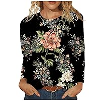Long Sleeve Shirts for Women Floral Printed Round Neck Loose Fit Tee Tops Casual Holiday Y2K Basic Blouse