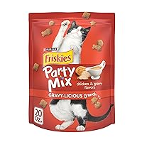 Purina Friskies Cat Treats, Party Mix Gravy-licious Crunch Chicken and Gravy Flavors - 20 oz. Pouch